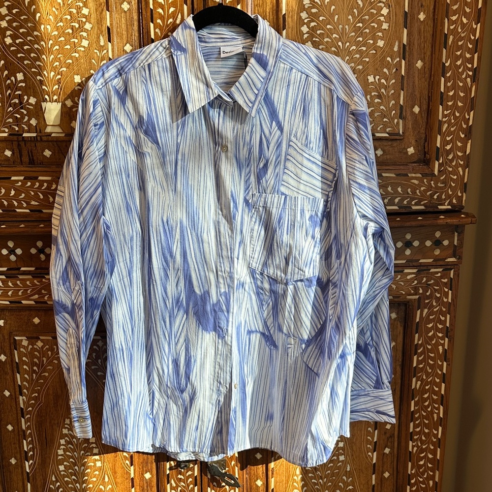Desigual Blue and White Striped Women's Button Down Shirt